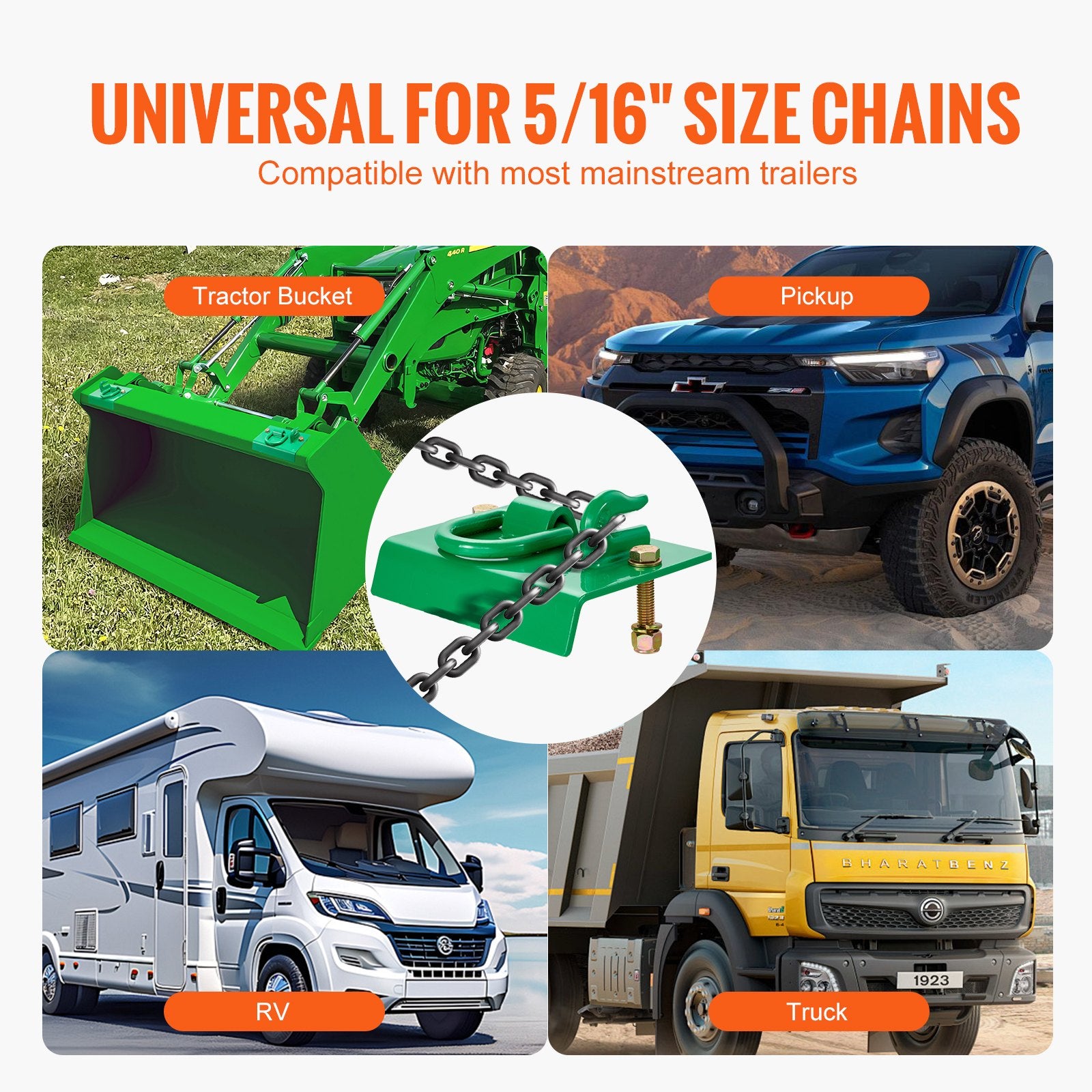 Heavy-Duty 5/16" Tractor Bucket Hooks with Tie Down Rings - Grade 70 Forged Steel, Bolt-On Grab Hook Set for RV, UTV, Trucks - 12,000 lbs Break Strength, Easy Installation, Green