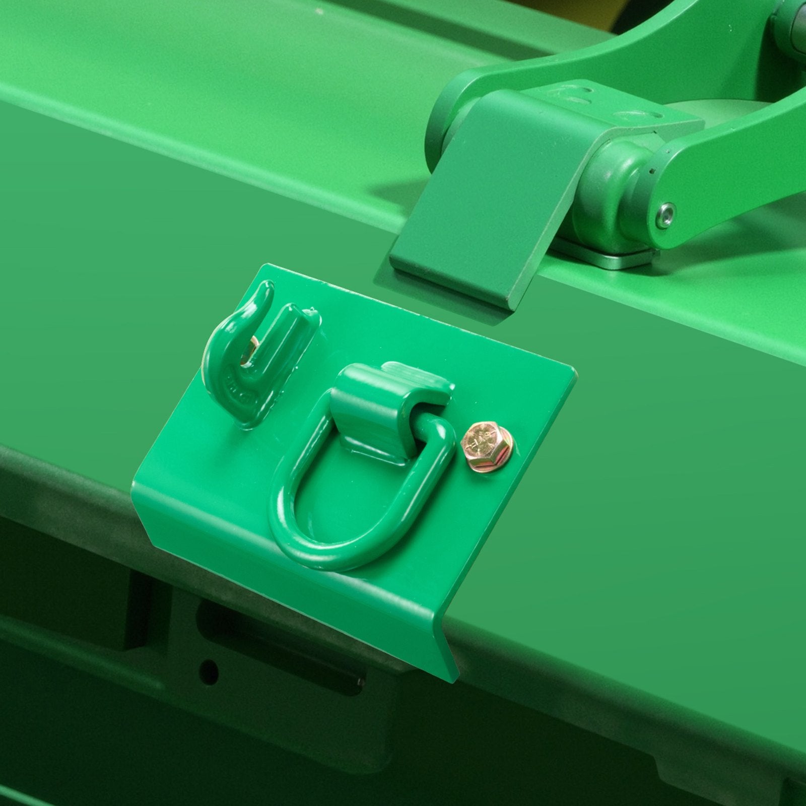 Heavy-Duty 5/16" Tractor Bucket Hooks with Tie Down Rings - Grade 70 Forged Steel, Bolt-On Grab Hook Set for RV, UTV, Trucks - 12,000 lbs Break Strength, Easy Installation, Green