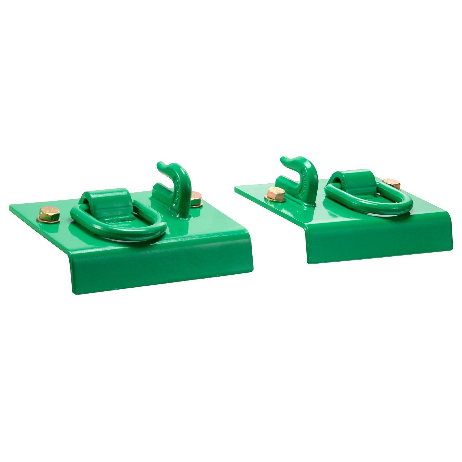 Heavy-Duty 5/16" Tractor Bucket Hooks with Tie Down Rings - Grade 70 Forged Steel, Bolt-On Grab Hook Set for RV, UTV, Trucks - 12,000 lbs Break Strength, Easy Installation, Green