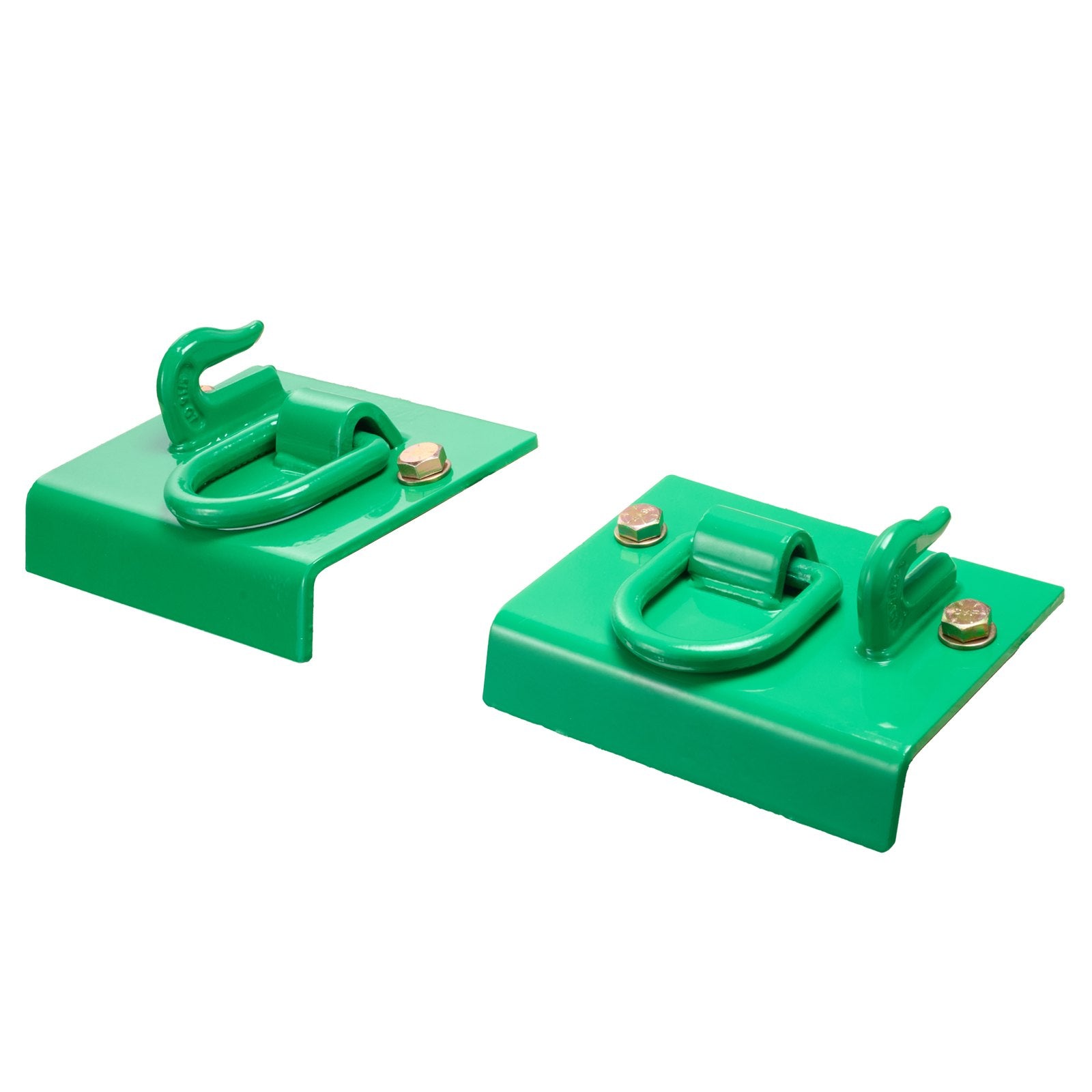 Heavy-Duty 5/16" Tractor Bucket Hooks with Tie Down Rings - Grade 70 Forged Steel, Bolt-On Grab Hook Set for RV, UTV, Trucks - 12,000 lbs Break Strength, Easy Installation, Green