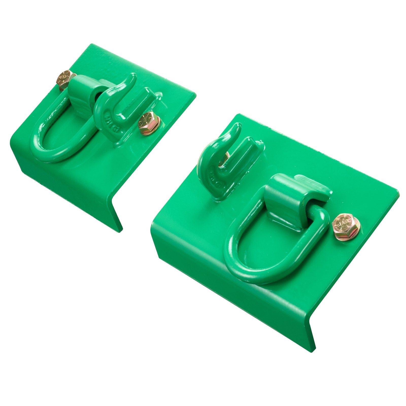 Heavy-Duty 5/16" Tractor Bucket Hooks with Tie Down Rings - Grade 70 Forged Steel, Bolt-On Grab Hook Set for RV, UTV, Trucks - 12,000 lbs Break Strength, Easy Installation, Green