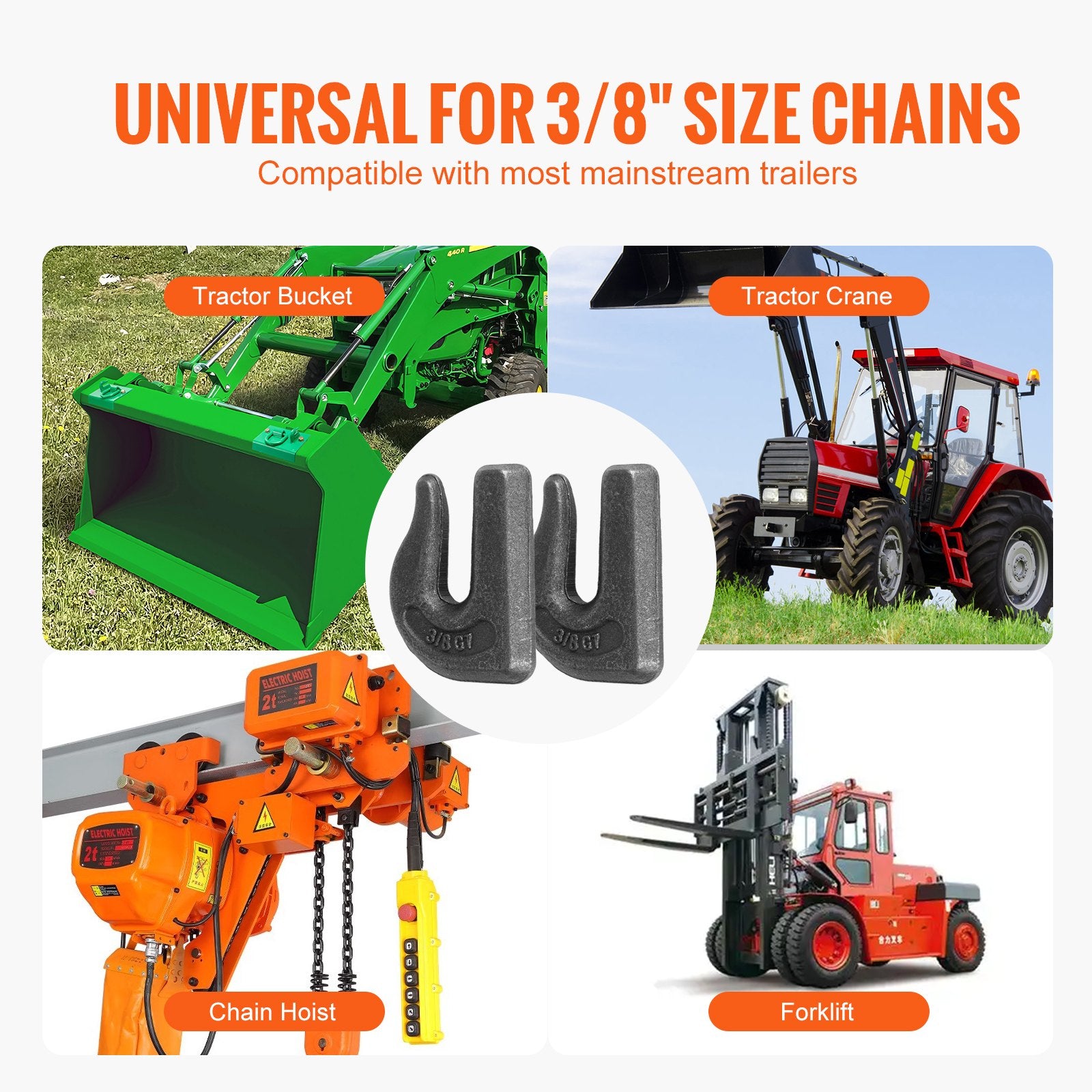Heavy Duty 3/8" Weld-On Grab Chain Hooks G70 Forged Steel, 6 Pack for Tractor Buckets, Cranes, Hoists, Forklifts, 15,000 lbs Break Strength