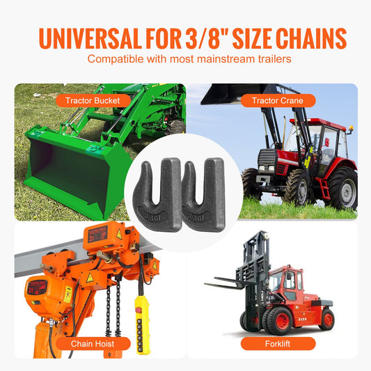 Heavy Duty 3/8" Weld-On Grab Chain Hooks G70 Forged Steel, 6 Pack for Tractor Buckets, Cranes, Hoists, Forklifts, 15,000 lbs Break Strength