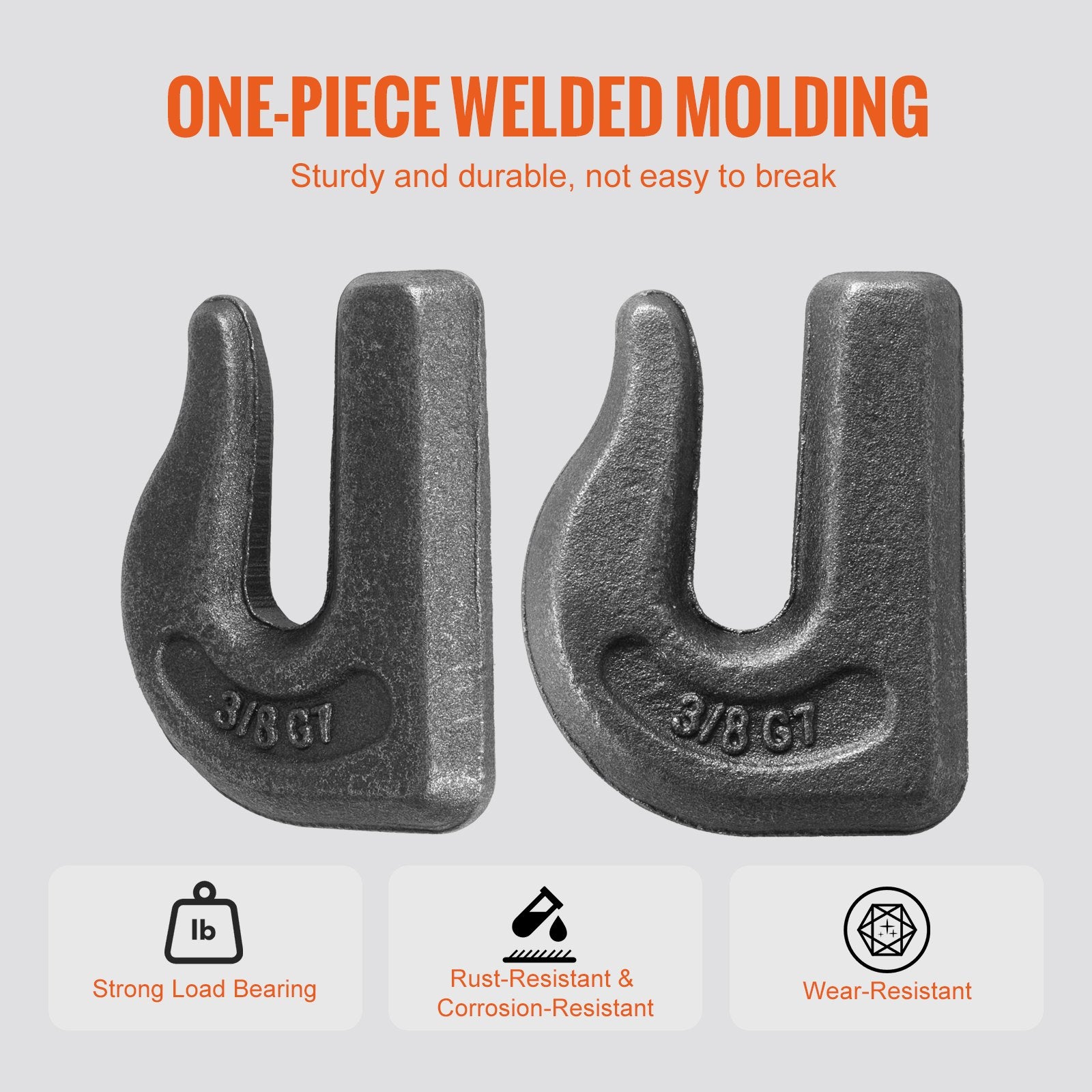 Heavy Duty 3/8" Weld-On Grab Chain Hooks G70 Forged Steel, 6 Pack for Tractor Buckets, Cranes, Hoists, Forklifts, 15,000 lbs Break Strength