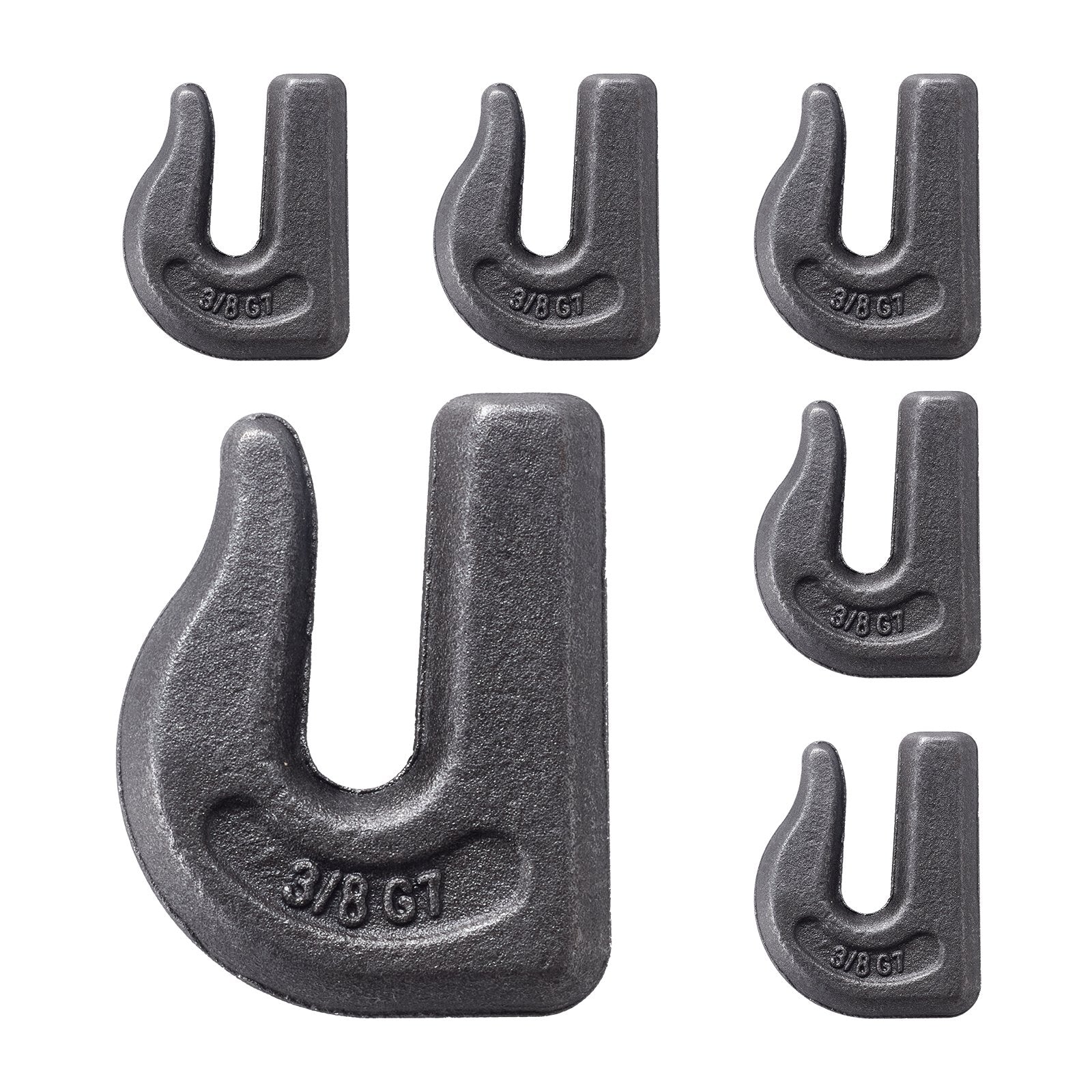 Heavy Duty 3/8" Weld-On Grab Chain Hooks G70 Forged Steel, 6 Pack for Tractor Buckets, Cranes, Hoists, Forklifts, 15,000 lbs Break Strength