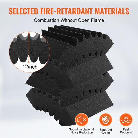 Premium Acoustic Foam Panels - 4-Pack, Black, High-Density Soundproofing, Fire-Resistant, Noise Reduction for Studio Walls & Ceilings, Adhesive Wedge Design