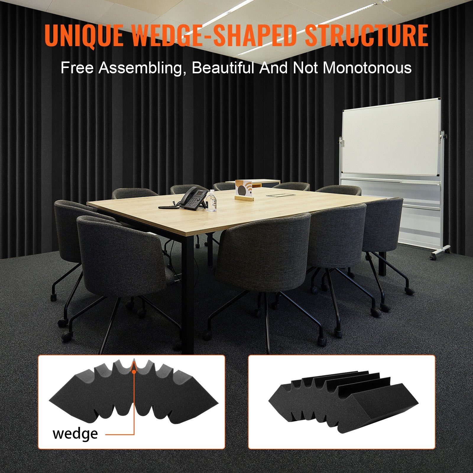 Premium Acoustic Foam Panels - 4-Pack, Black, High-Density Soundproofing, Fire-Resistant, Noise Reduction for Studio Walls & Ceilings, Adhesive Wedge Design
