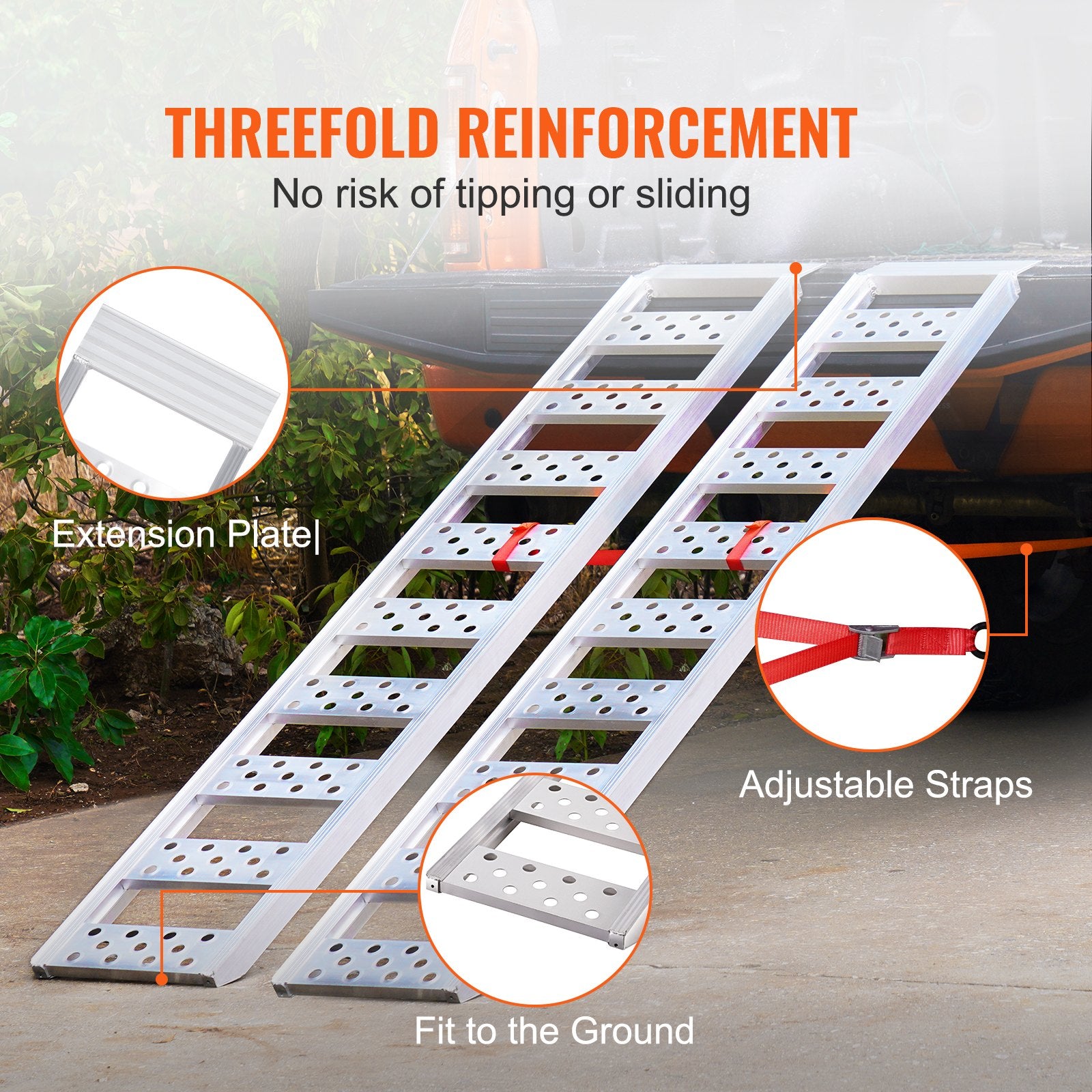 Heavy-Duty Aluminum Loading Ramps, 1250lbs Capacity, Non-Slip Tread with Load Straps for Motorcycles, ATVs, Trucks, Mowers, and More – 78"x12" Portable Ramp Pair for Safe Loading and Unloading