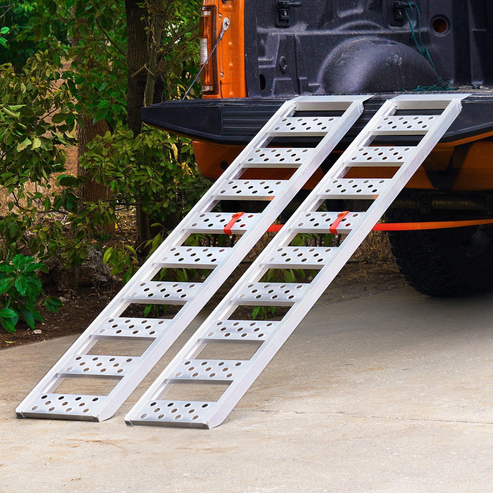 Heavy-Duty Aluminum Loading Ramps, 1250lbs Capacity, Non-Slip Tread with Load Straps for Motorcycles, ATVs, Trucks, Mowers, and More – 78"x12" Portable Ramp Pair for Safe Loading and Unloading